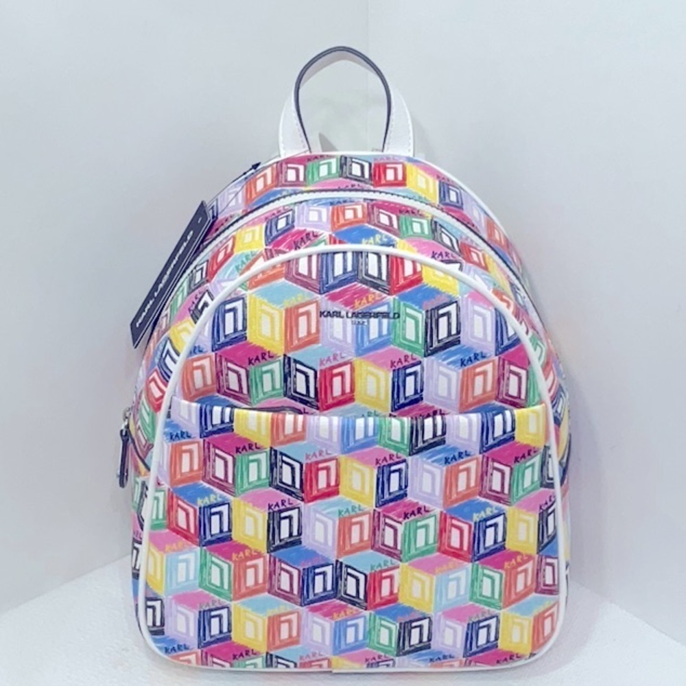 KARL LAGERFELD LONDON Multi Color Script Print Backpack NWT